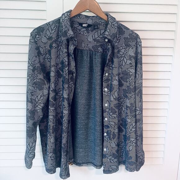 Lands’ End Button Front Shirt Women’s XL Autumn Leaves Navy & Gray Long Sleeve - Picture 1 of 7
